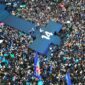 Calon Presiden Prabowo Subianto bersama Susilo Bambang Yudhoyono (SBY) dan Agus Harimurti Yudhoyono dalam acara kampanye akbar Partai Demokrat yang diselenggarakan di GOR Gajayana, Malang, Jawa Timur. (Dok. TKN Prabowo - Gibran)